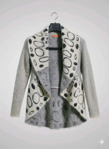Elegant Patterned Grey Fur Cardigan