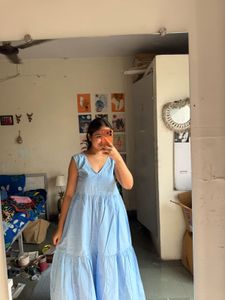 Light Blue V-Neck Tiered Dress