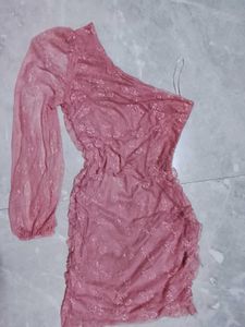 Chic One-Shoulder Ruched Lace Dress