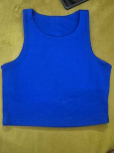 Vibrant Blue Ribbed Cropped Tank Top