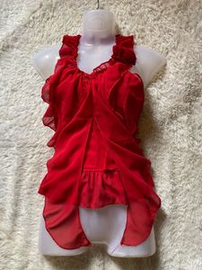 Y2K Red Ruffled Top