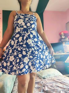 Blue Floral Print Summer Dress