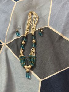 Aqua Beaded Necklace & Earring Set