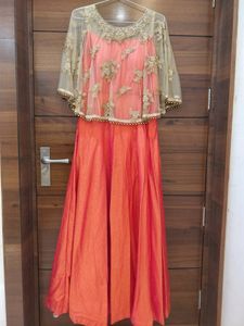 Elegant Orange &amp; Gold Designer Dress