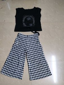 Tiny Baby Girls Black Top & Gingham Pants Set