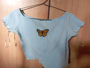 Light Blue Butterfly Crop Top