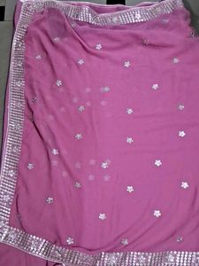Pink Georgette Saree with Sequins Border
