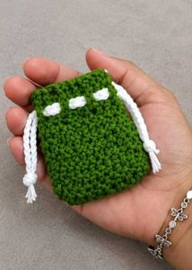Handmade Green Crochet Drawstring Pouch