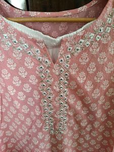 Stylish Pink Printed Kurta with Mirror Work
