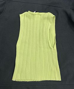 Zara Lime Green Ribbed V-Neck Sleeveless Top