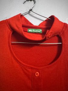 Stylish Red Cut-Out Full Sleeve Top