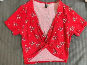 Red Floral Twist Front Crop Top
