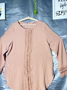 Elegant Pink Lace Detail Tunic Top