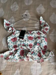 Cream Floral Ruffle Top