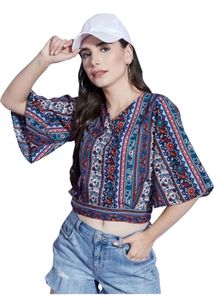 (two tops)Boho Print Tie-Front Crop Top