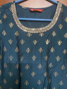 Teal Kurta with Gold Print