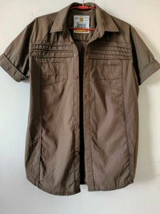 Brown Short Sleeve Button-Up Shirt