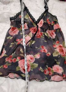 Floral Mesh Cami Top with Lace Trim penty