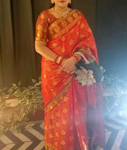 Red & Maroon Saree With Blouse For Wedding Season