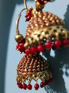 Beautiful Red &amp; Gold Jhumka Earrings