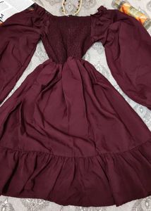 Maroon Off-Shoulder Ruffle Dress