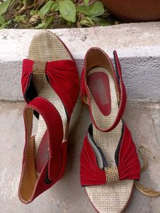 Red Velvet Wedge Sandals