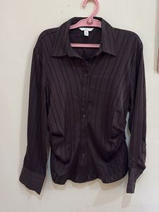 H&amp;M Satin Striped Button-Up Shirt