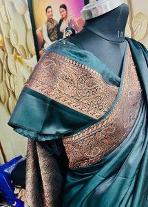 Elegant bottle green Saree with Brocade Border