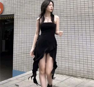 Chic Black Ruffle Slit Maxi Dress