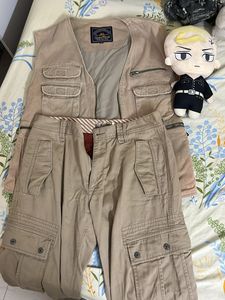 Beige Vest and Cargo Pants Set
