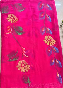 Vibrant Pink Floral Print Saree