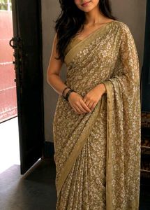 Beautiful Floral Saree with Golden Border