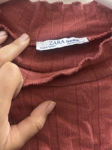 ZARA Ribbed Mock Neck Long Sleeve Top