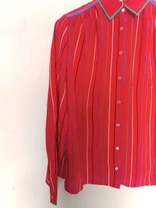 Red Striped Button-Up Blouse