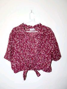 Floral Print Tie-Front Cropped Shirt