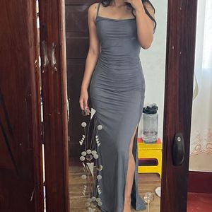 Elegant Ruched Maxi Dress with Slit