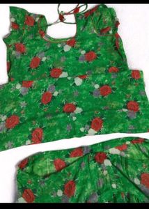 Green Rose Print Kurta Set