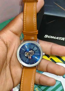 Sonata Analog Watch with Brown Leather Strap