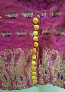 Stunning Magenta Brocade Blouse with Gold Paisley