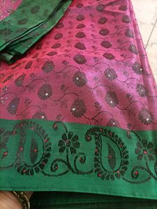 New Beautiful Pink And Green Saree