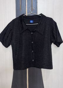 Textured Black Cropped Shirt