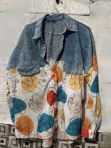 Unique Abstract Print Denim Top