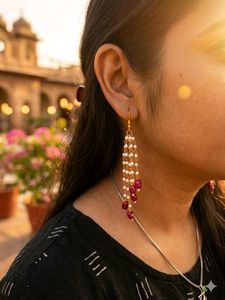 Elegant Pearl &amp; Magenta Dangle Earrings