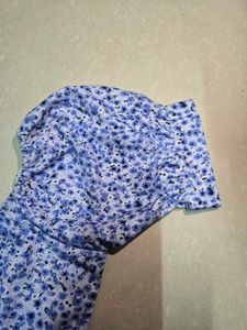 Trendy Lavender Floral Ruched Mini Dress with Puff
