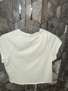 White Graphic Print Crop Top
