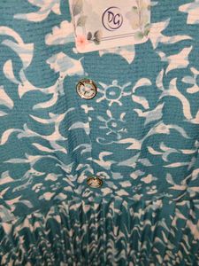 Stylish Teal Floral Pleated Kurta
