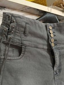 Women's Grey High-Waist Jeans