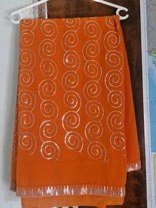 Orange Saree with Swirls & Sequins
