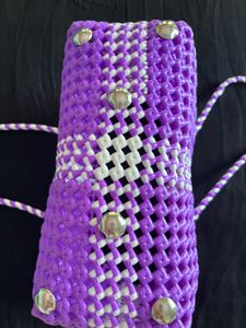 Vibrant Purple And White Handmade Woven Bag