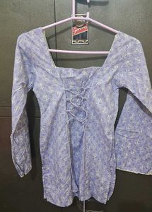 Lavender Floral Print Short Kurti